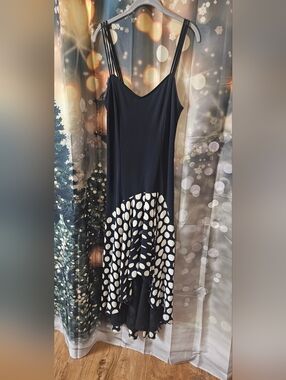 Vintage High-low Angled Dress with Polka Dot Hem